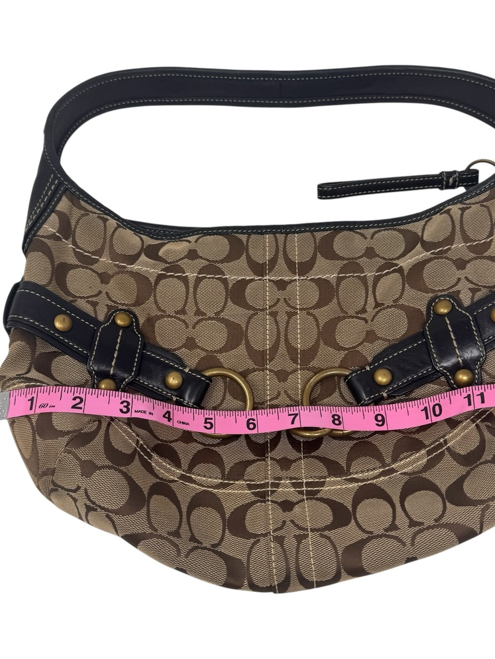 Vintage Coach Signature Brown Black Shoulder Monogrammed Ergo Hobo Bag Y2K - Picture 3 of 5